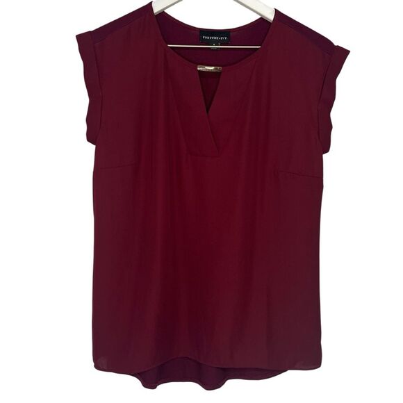 Stitch Fix Fortune + Ivy Cap Sleeve Blouse Womens Small Burgundy Mixed Media - Picture 1 of 6